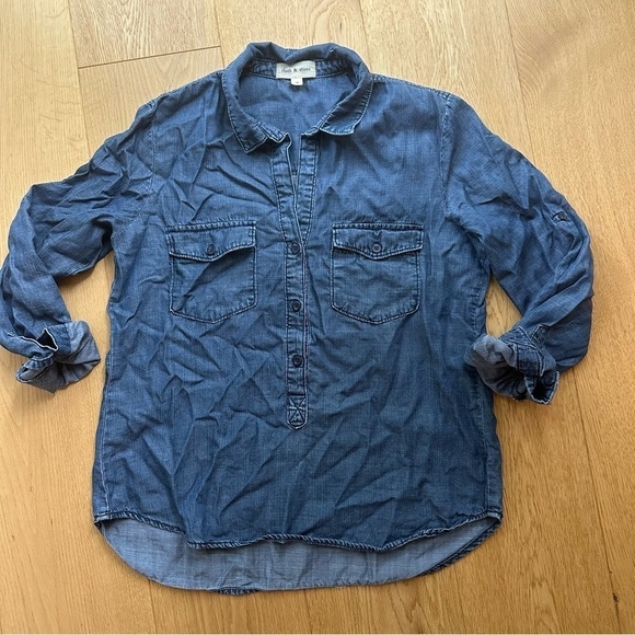 ANTHROPOLOGIE CLOTH & STONE  chambray Popover BLOUSE - M - Picture 3 of 11